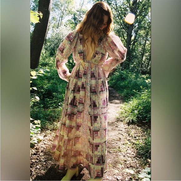 Sea New York Naya Maxi Purple Long-Sleeve Patchwork Dress - Picture 1 of 8